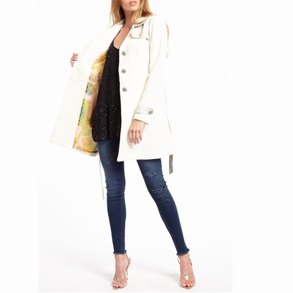 Aratta Jordan B Coat NWT • Large • Lace Long Sleeve Belt Pockets White Fall - Picture 3 of 7